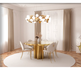Fortuna Round Dining Table – Polished Brass Patina, Seats Up to 8