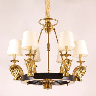 30X28 Inch 6 Lights Rococo Stype Cast Horse Head Antique Copper Chandelier Light