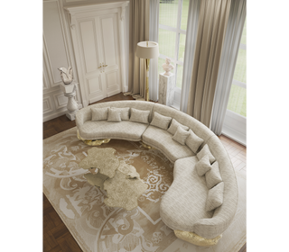 Luxury Sculptural Curved Sofa with Polished Hammered Brass Base & Organic Design