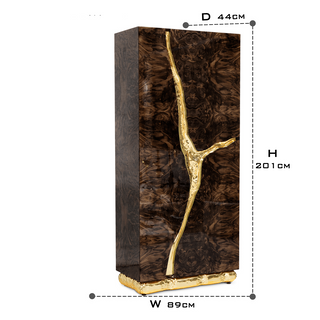 Luxury Walnut Display Cabinet with Sculptural Brass Accents & Hidden Storage