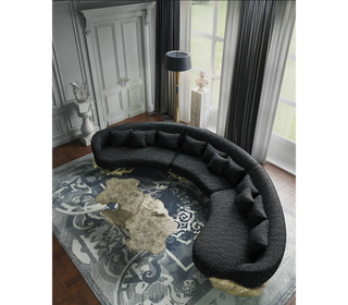 Luxury Sculptural Curved Sofa with Polished Hammered Brass Base & Organic Design