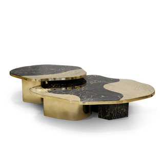 Luxury Calacatta Marble Coffee Table with Black Sculptural Base & Modern Design