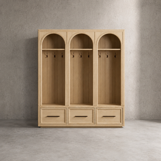 Hattie Oak Wood Entryway Tall Storage Cabinet with Hooks
