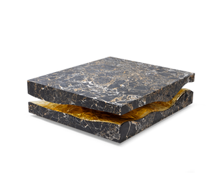 Luxury Carrara Marble Coffee Table with Sculptural Brass Frame & Organic Design