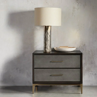 Malone Solid Wood Nightstand | Leather Inset Bedroom Storage Chest