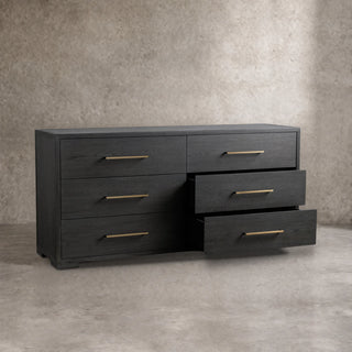 Darwyn Six-Drawer Solid Oak Dresser with Brass Hardware