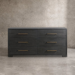 Darwyn Six-Drawer Solid Oak Dresser with Brass Hardware