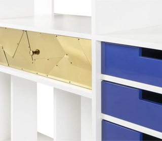 Luxury Glass Display Cabinet with Brass Accents, Curio Storage & Designer Shelving