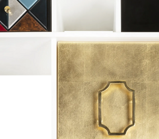 Luxury Glass Display Cabinet with Brass Accents, Curio Storage & Designer Shelving