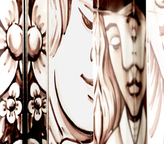 Luxury Hand-Painted Tile Cabinet with Mirrored Details & Collector Storage