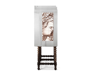 Luxury Hand-Painted Tile Cabinet with Mirrored Details & Collector Storage