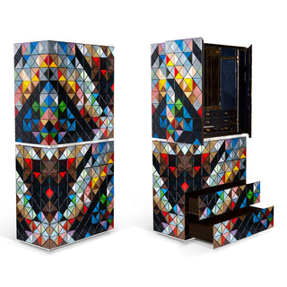 Luxury Walnut Curio Cabinet with Pixel-Inspired Design & Hidden Storage