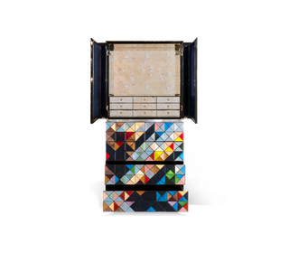 Luxury Walnut Curio Cabinet with Pixel-Inspired Design & Hidden Storage