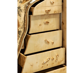 Luxury Walnut Display Cabinet with Sculptural Brass Accents & Hidden Storage
