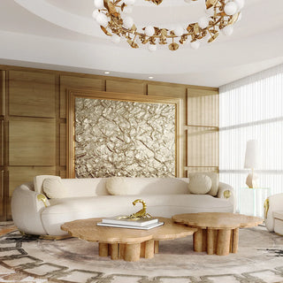 Luxury Patina Brass Coffee Table Set with Round Tiered Tops & Statement Design
