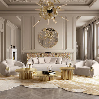 Luxury Patina Brass Coffee Table Set with Round Tiered Tops & Statement Design