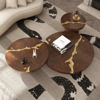 Luxury Gold Coffee Table with Round Glass Top & Sculptural Brass Base