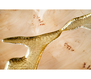 Luxury Gold Coffee Table with Round Glass Top & Sculptural Brass Base