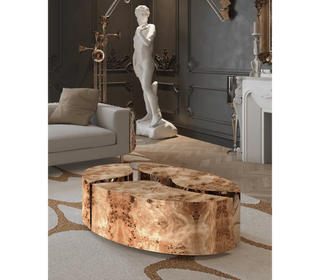 Luxury Oval Coffee Table with Sculptural Brass Accents & High Gloss Finish