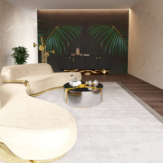 Luxury Oval Coffee Table with Sculptural Brass Accents & High Gloss Finish