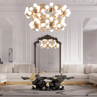 Luxury Sculptural Coffee Table with Gold Sphere Base & Black Glass Top