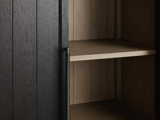 Hattie Oak Wood Tall Storage Cabinet: Living Room Display Cabinet & Bookcase
