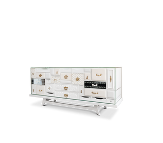 Luxury Black Sideboard Cabinet with Geometric Design & Hidden Storage
