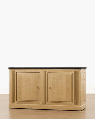 Vintage Oak Sideboard, 59.5" Granite Top with Brass Pulls