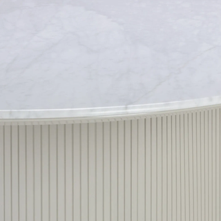 Panoso Carrara Marble Top Dining Table (Wood Reeded Base): Delicate Light Luxury Dining Room Meal Table