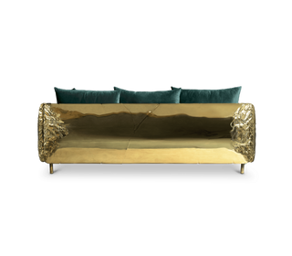 Luxury Imperfect Sculptural Sofa with Hammered Brass Frame & Artistic Design