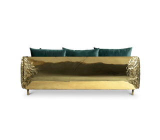 Luxury Imperfect Sculptural Sofa with Hammered Brass Frame & Artistic Design