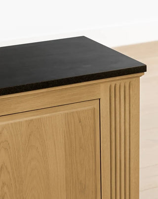 Vintage Oak Sideboard, 59.5" Granite Top with Brass Pulls