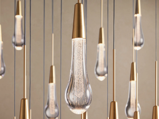 Modern Raindrop Seeded Glass LED Round Chandelier