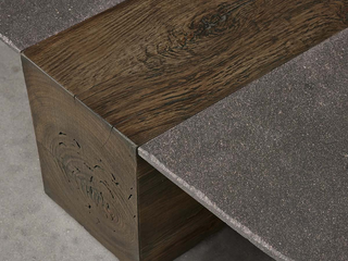 Nicco Lava Stone Top Coffee Table Wood Base Cocktail Table Living Room Luxury Center Tea Table
