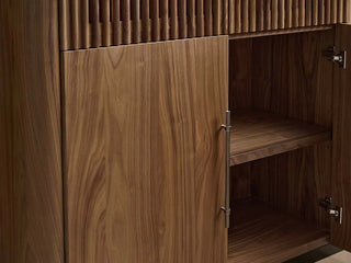 Piermont Modular Reeded Black Walnut Tall Display Cabinet