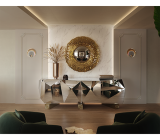 Luxury Diamond Sideboard Cabinet with Faceted Design & Hidden Storage