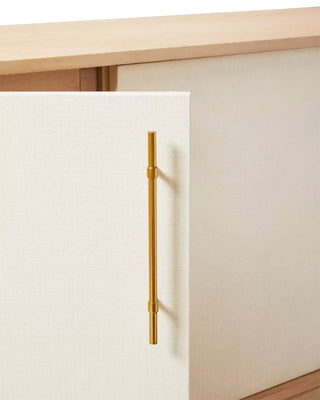 74" Oak Sideboard, Cerused Brass Linen Door Credenza