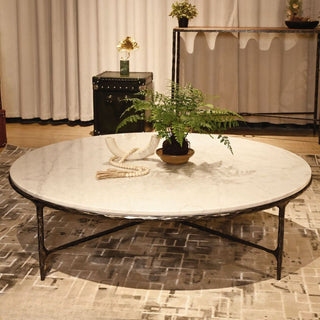 Hand-Forged Metal Marble Round Coffee Table 36" 55"