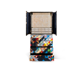 Luxury Walnut Curio Cabinet with Pixel-Inspired Design & Hidden Storage
