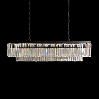 French Art Deco Tiered K9 Crystal Rectangular Chandelier