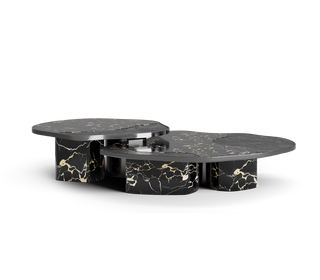 Luxury Calacatta Marble Coffee Table with Black Sculptural Base & Modern Design