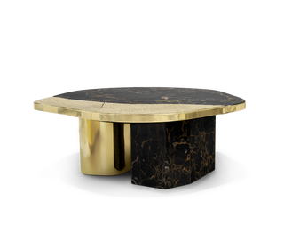 Luxury Calacatta Marble Coffee Table with Black Sculptural Base & Modern Design
