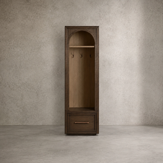 Hattie Oak Wood Entryway Tall Storage Cabinet with Hooks