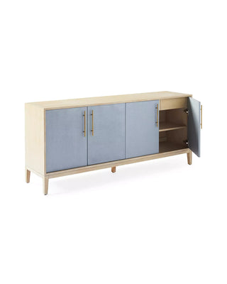 74" Oak Sideboard, Cerused Brass Linen Door Credenza