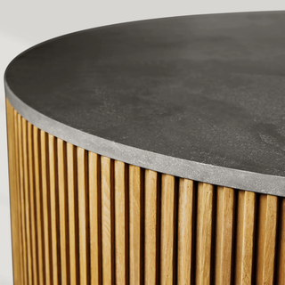 Finnley Round Coffee Table Stone Top Sofa Center Tea Table with Brass Base