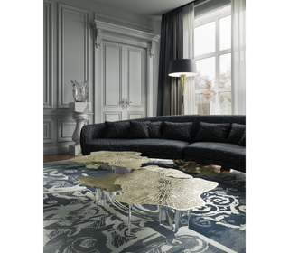 Luxury Sculptural Curved Sofa with Polished Hammered Brass Base & Organic Design