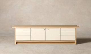 86" Leather Console, White Oak or Walnut Media Cabinet