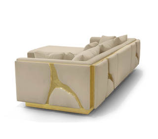 Luxury Modular Sofa with Karst-Inspired Sculptural Design & Polished Brass Frame