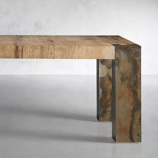 Telluride Rectangle Dining Table (Mexican Oak, Oxidized Steel Base)