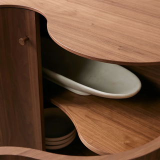 Cortina Boat-Shaped Walnut Wood Sideboard - Waved Base Buffet Table for Living Room & Entryway